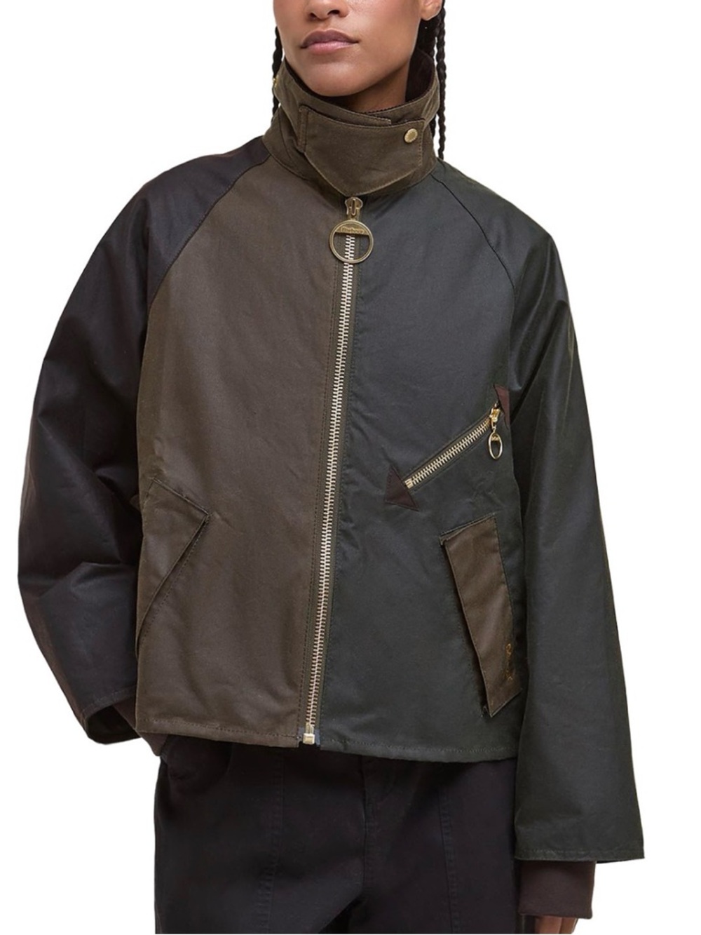 Barbour Olive Green and Brown Arlene Waxed Jacket